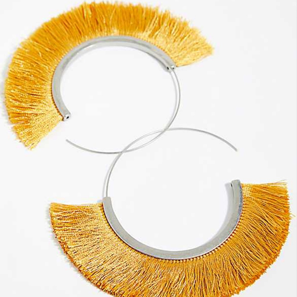 Free People Flamenco Tassel Hoop Earrings Yellow - Picture 2 of 3